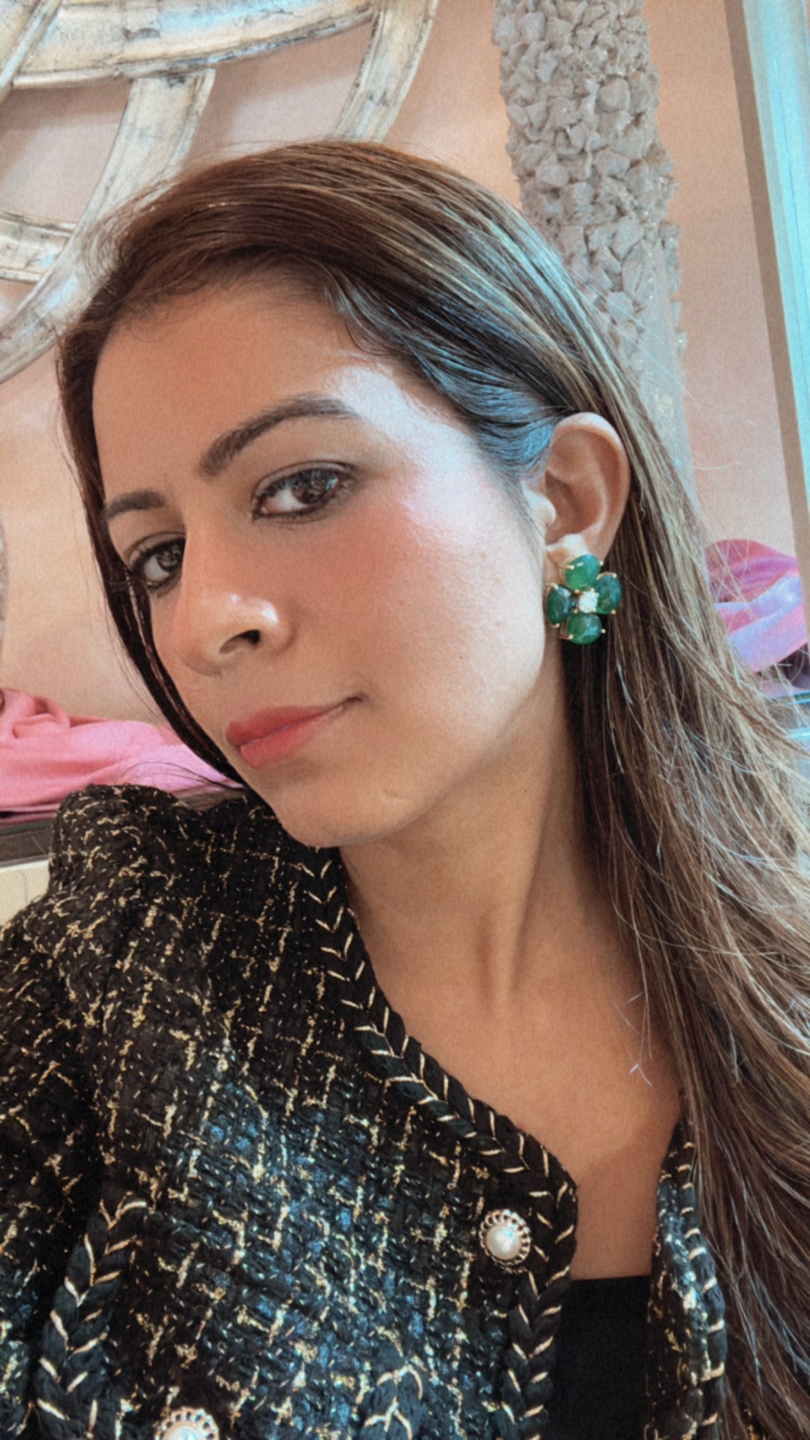 Clover Green Onyx Earrings (Silver)
