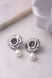 GILDED ROSE STUD EARRINGS - SILVER TEXTURED FINISH