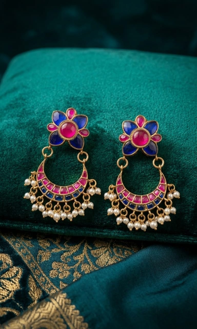 LAPIS AND RUBY GLASS CHANBALIS EARRING