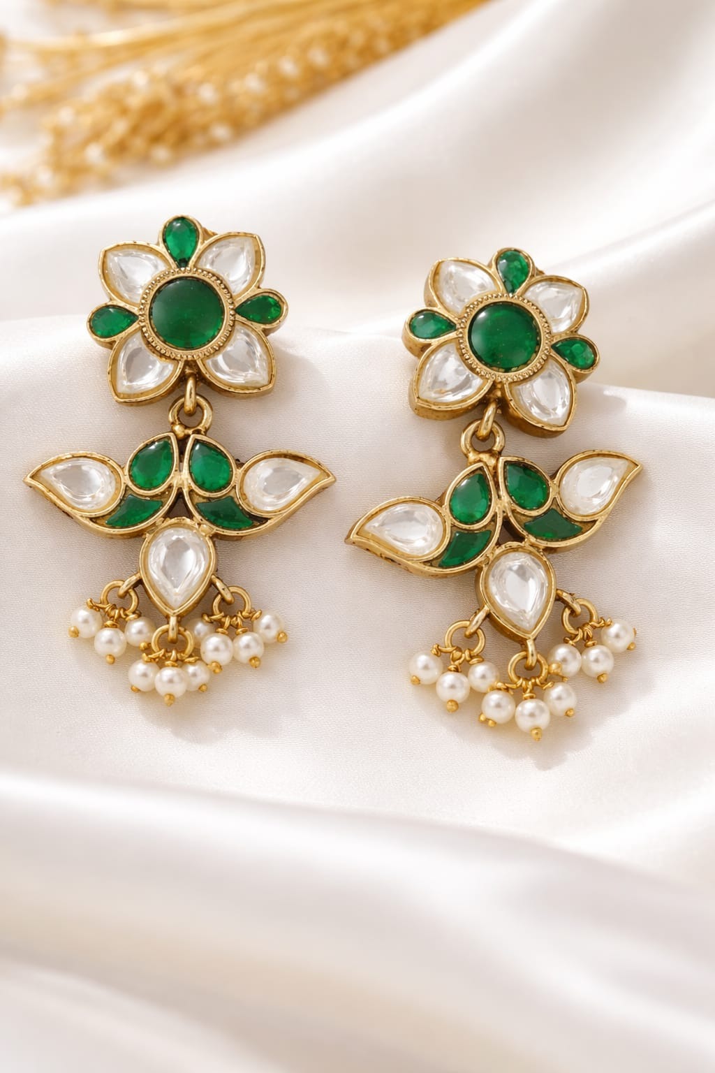 EMERALD BLOSSOM KUNDAN EARRINGS