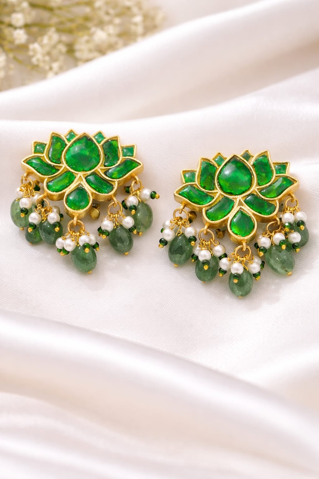 RAJASI PANNA KAMAL EARRINGS