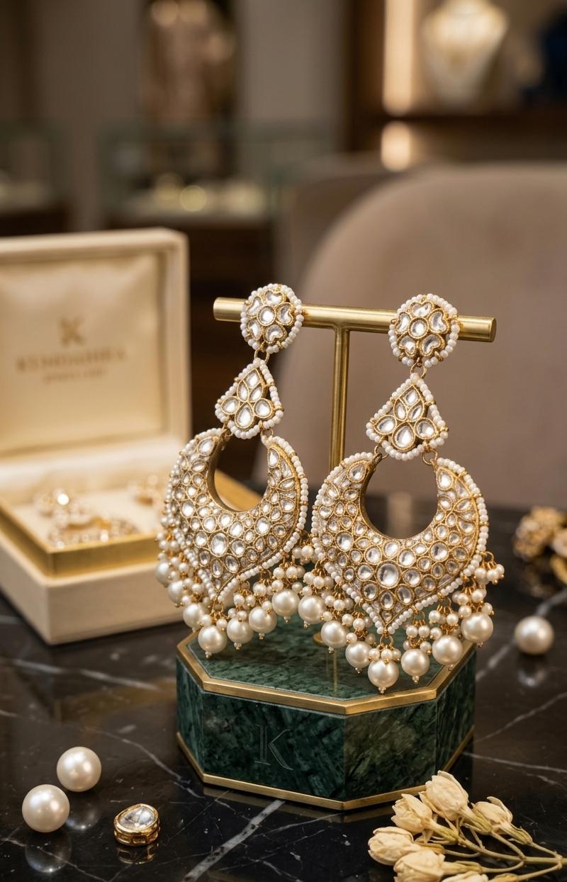 PEARL-FRINGED POLKI CHANDBALI EARRING