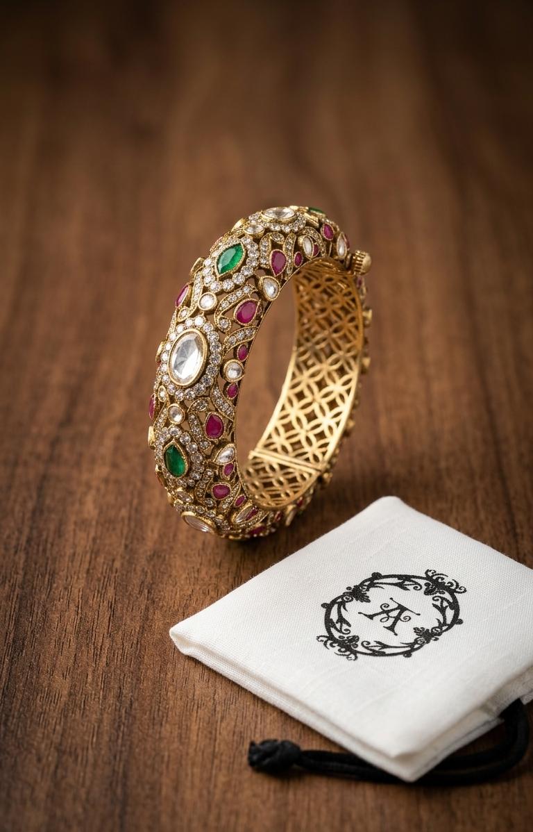 The Navratan Heritage Kada – Vintage Antique-Finish Silver Bangle