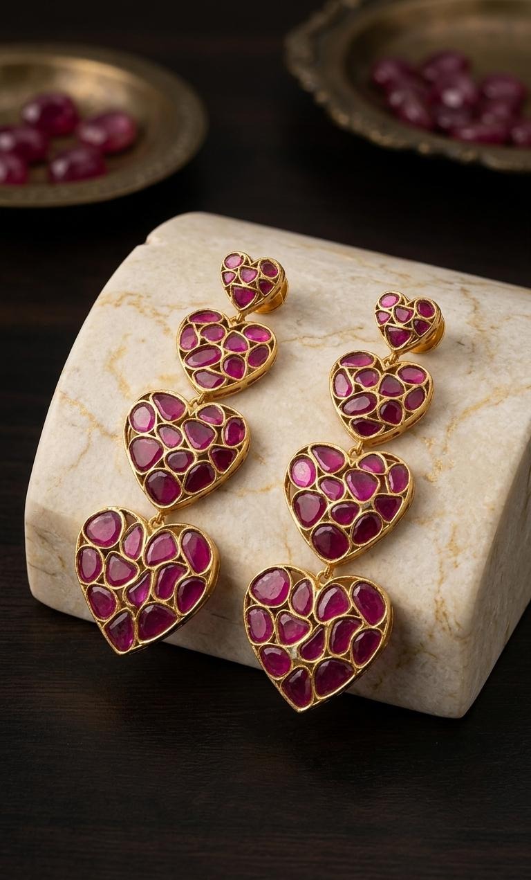 The Amara Tiered Pink Tourmaline Heart Drops