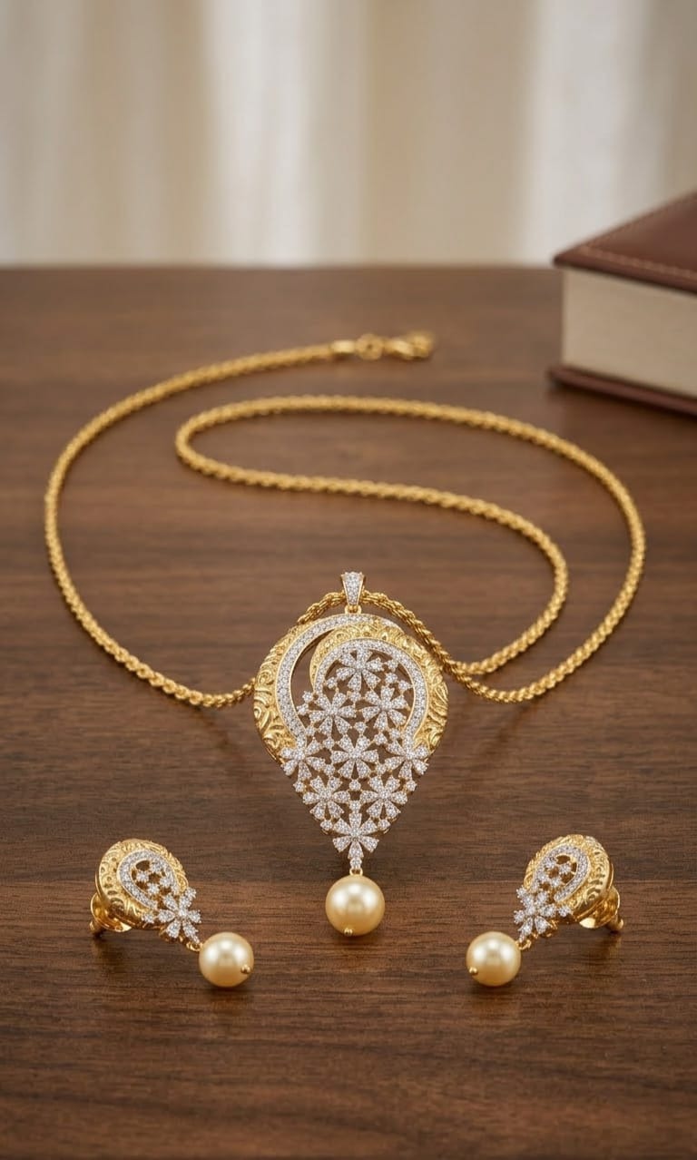 The Gilded Gulmarg Pearl Pendant Set