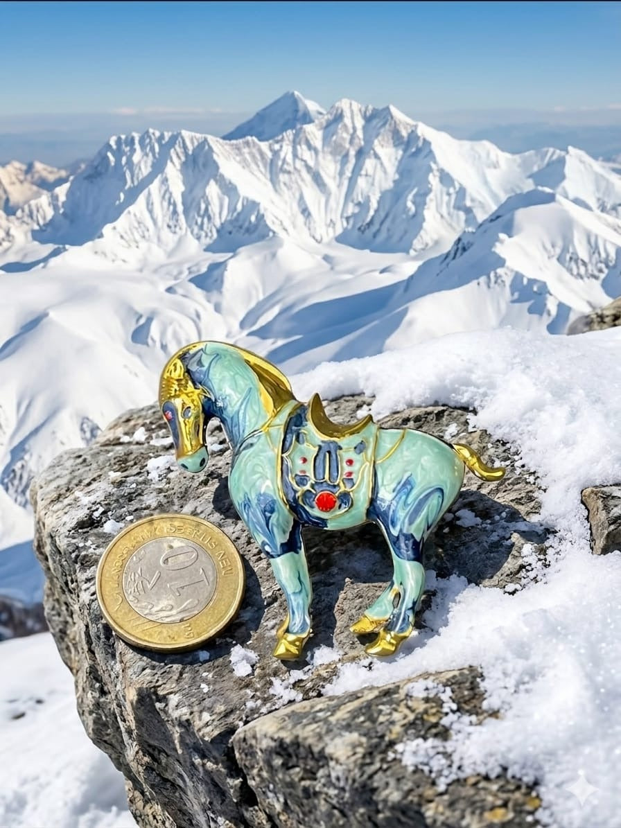 Gold-Plated Turquoise Marbled Horse Brooch
