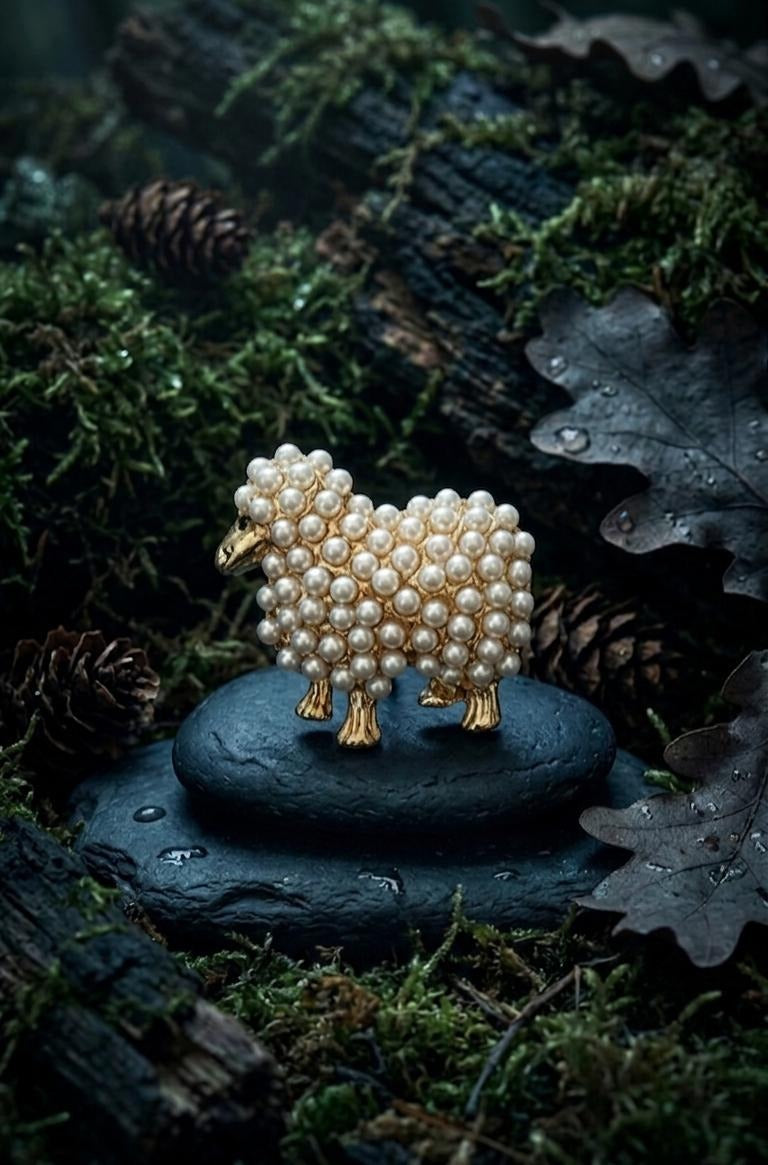 The Meadow Queen Faux-Pearl Lamb Brooch