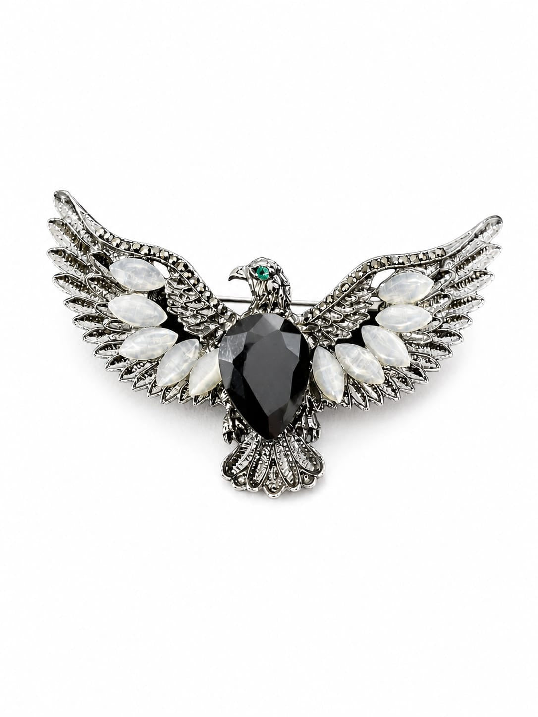 The Soaring Valkyrie Onyx and Moonstone Eagle Brooch