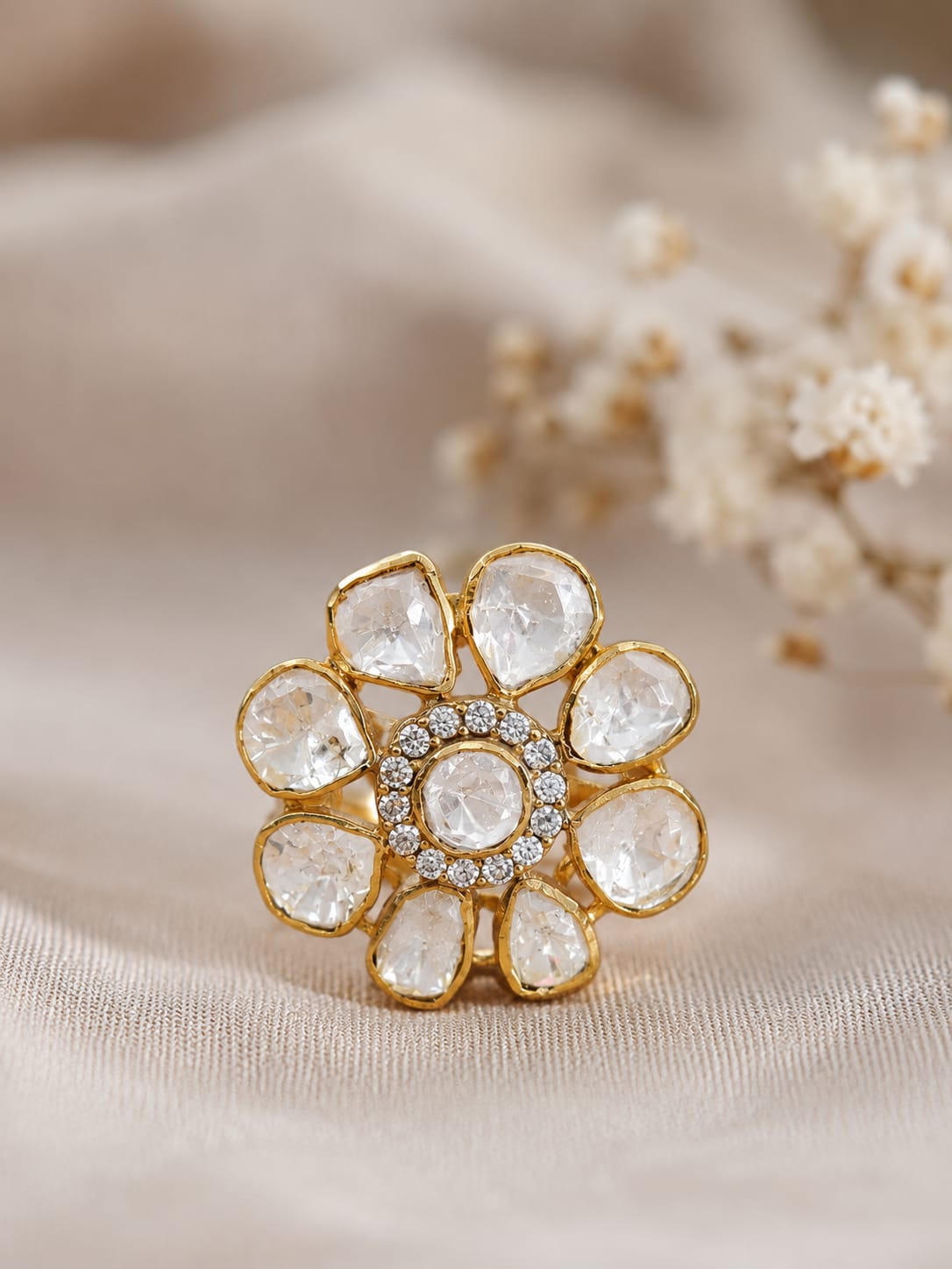 Floral Polki Diamond Statement Ring