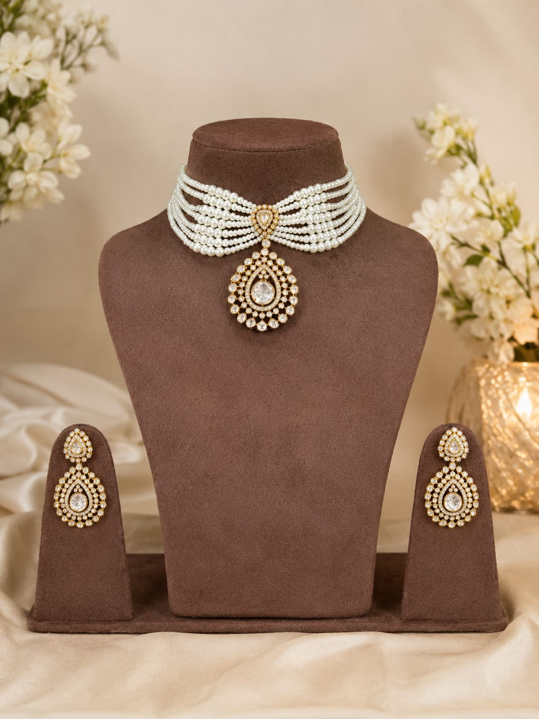 Pearl Elegance Polki Choker Set IN 925 SILVER