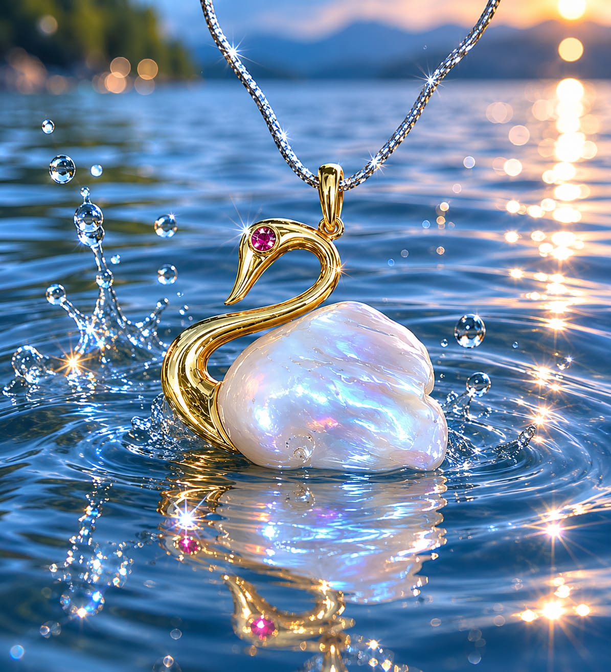 Golden Swan Pearl Pendant Necklace IN 925 SILVER