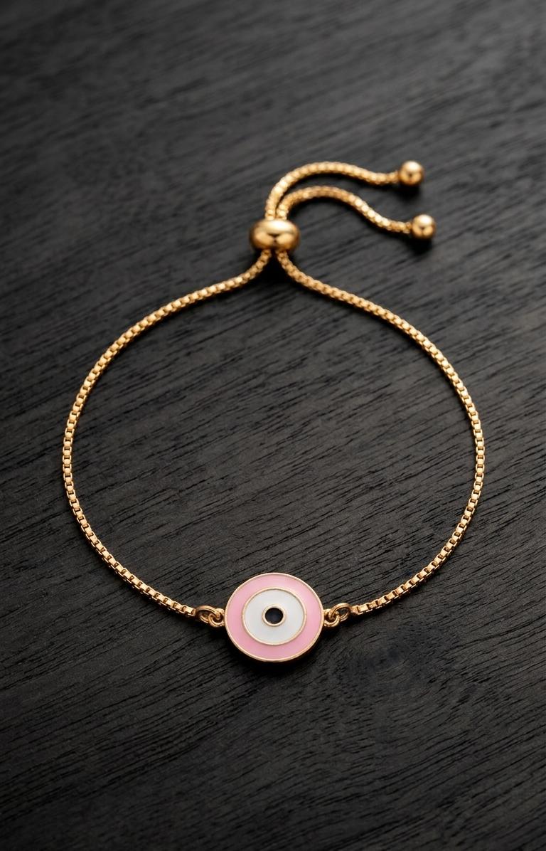 The Drishti Pink Evil Eye Adjustable Bracelet IN 925 SILVER