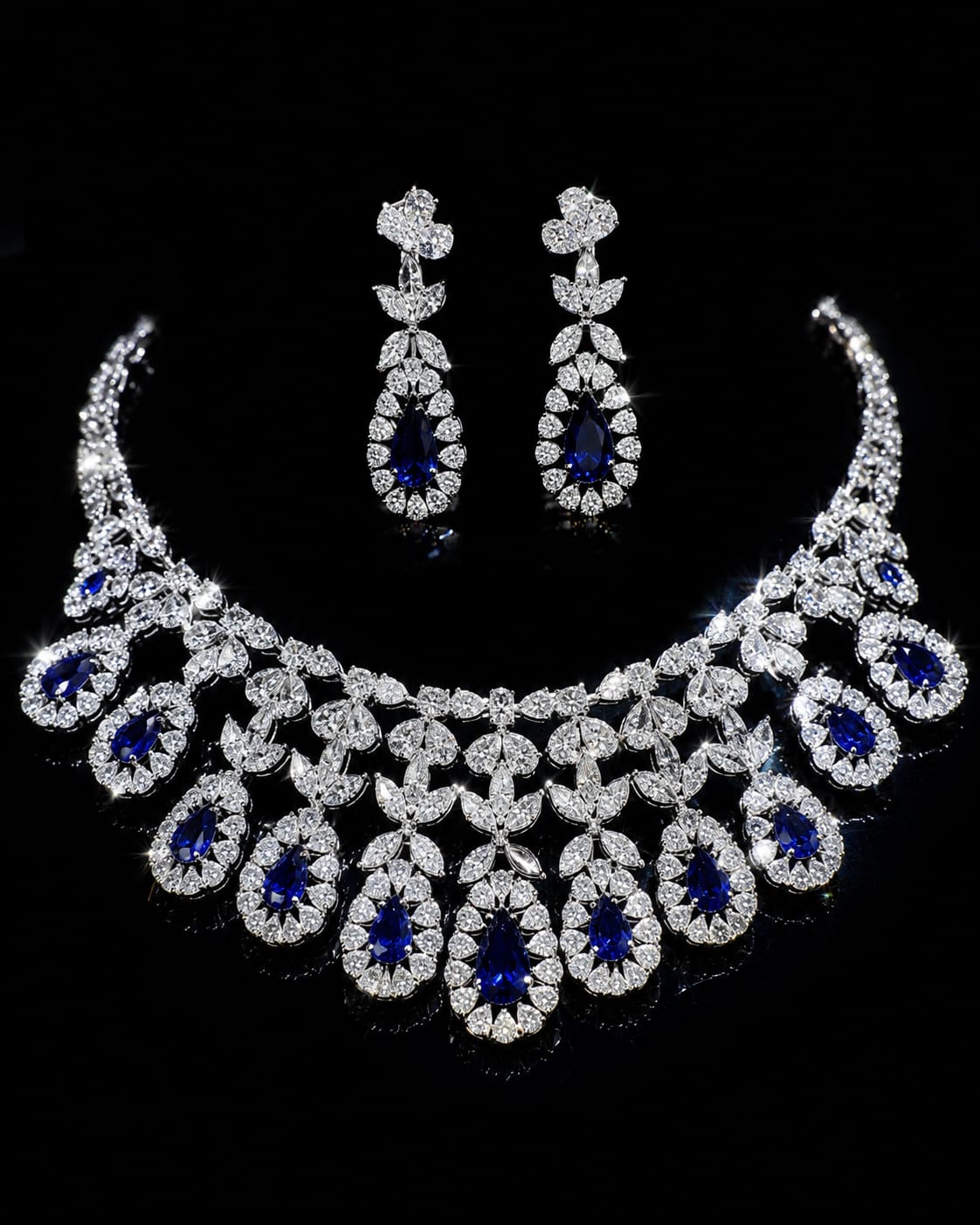 Royal Sapphire Elegance Silver Necklace Set IN 925 SILVER