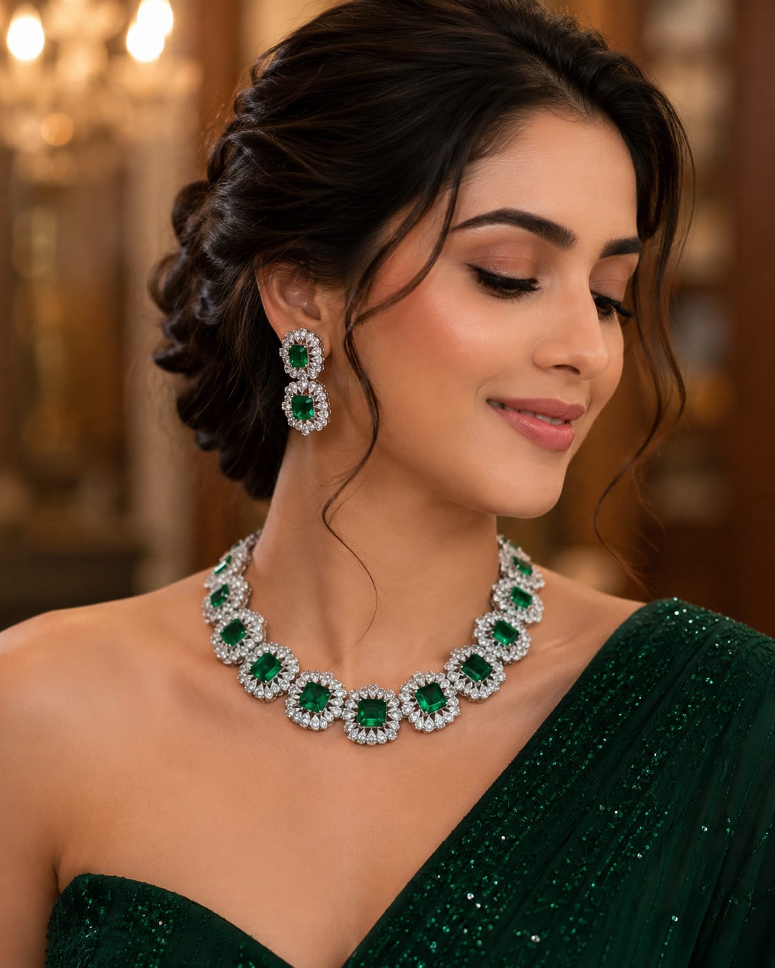 Emerald & Diamond Radiance Set IN 925 SILVER