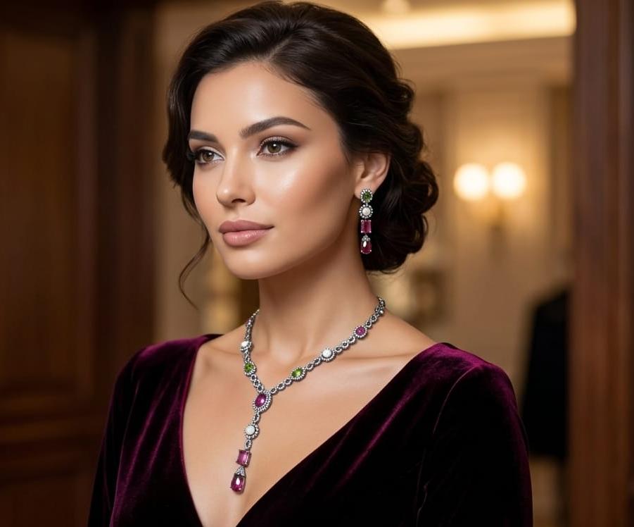 The Imperial Blossom: Antique Silver Y-Necklace & Matching Drop Earring Set IN 925 SILVER