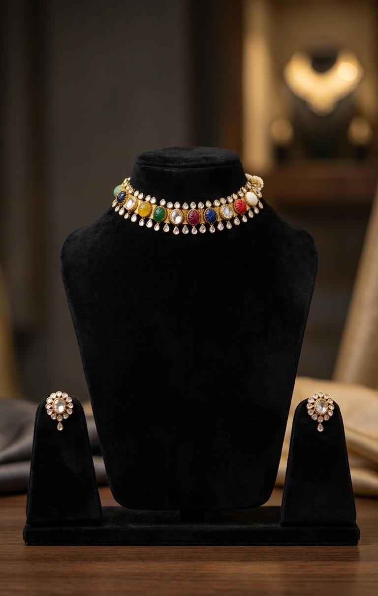 The Rajkumari Navaratna Choker Set IN 925 SILVER