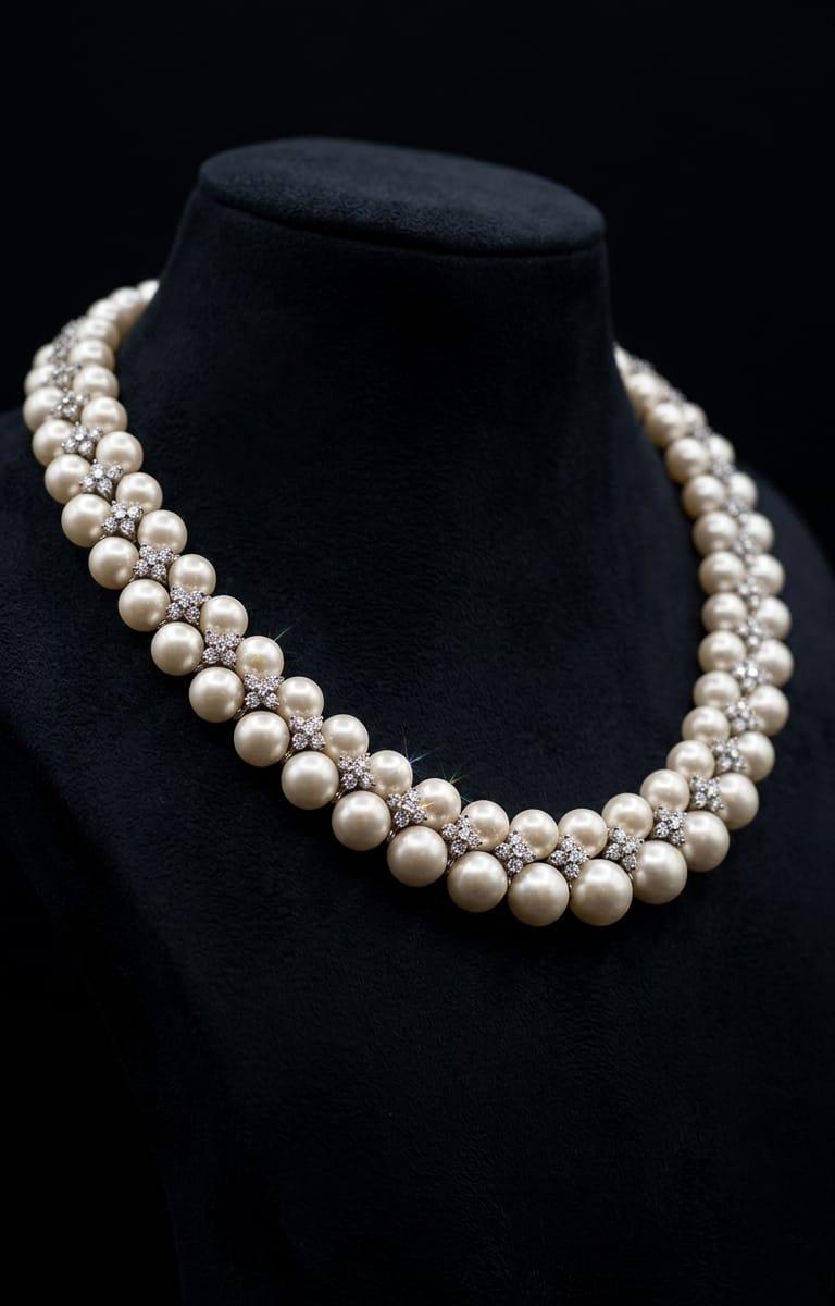 Diamond Floral and Swarovski Motif Necklace IN 925 SILVER