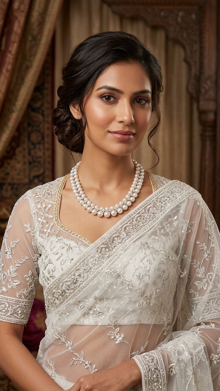 Diamond Floral and Swarovski Motif Necklace IN 925 SILVER