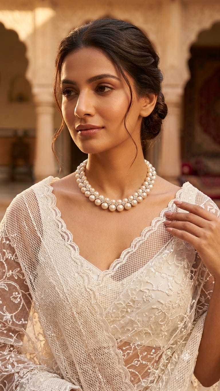 Diamond Floral and Swarovski Motif Necklace IN 925 SILVER