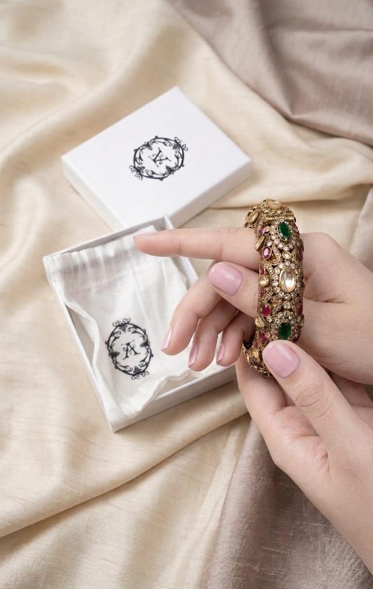 The Navratan Heritage Kada – Vintage Antique-Finish Silver Bangle