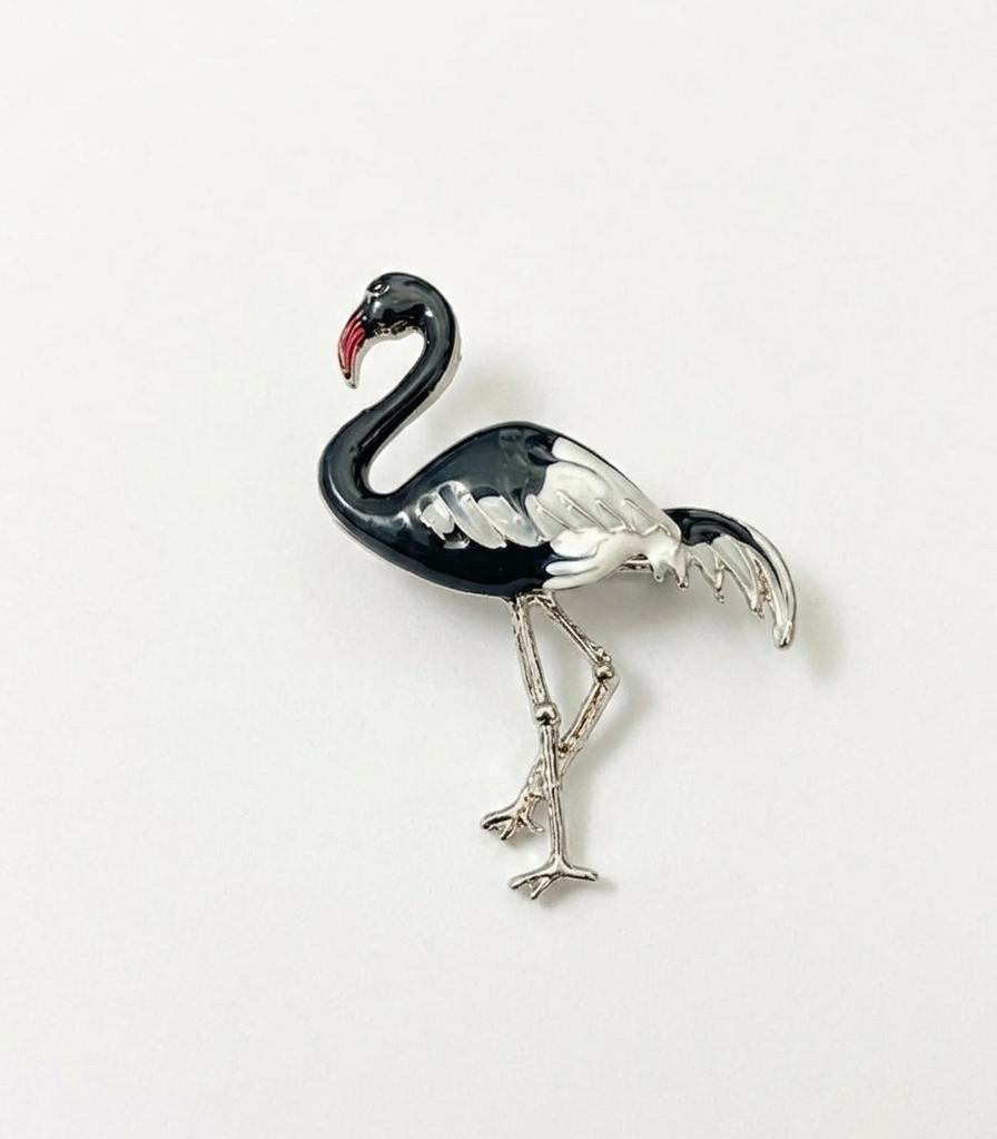 Noir Flamingo Enamel Brooch