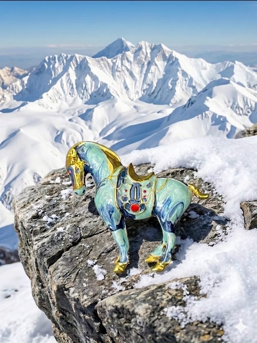 Gold-Plated Turquoise Marbled Horse Brooch