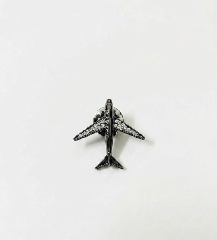 Gunmetal Crystal-Winged Airplane Brooch Pin