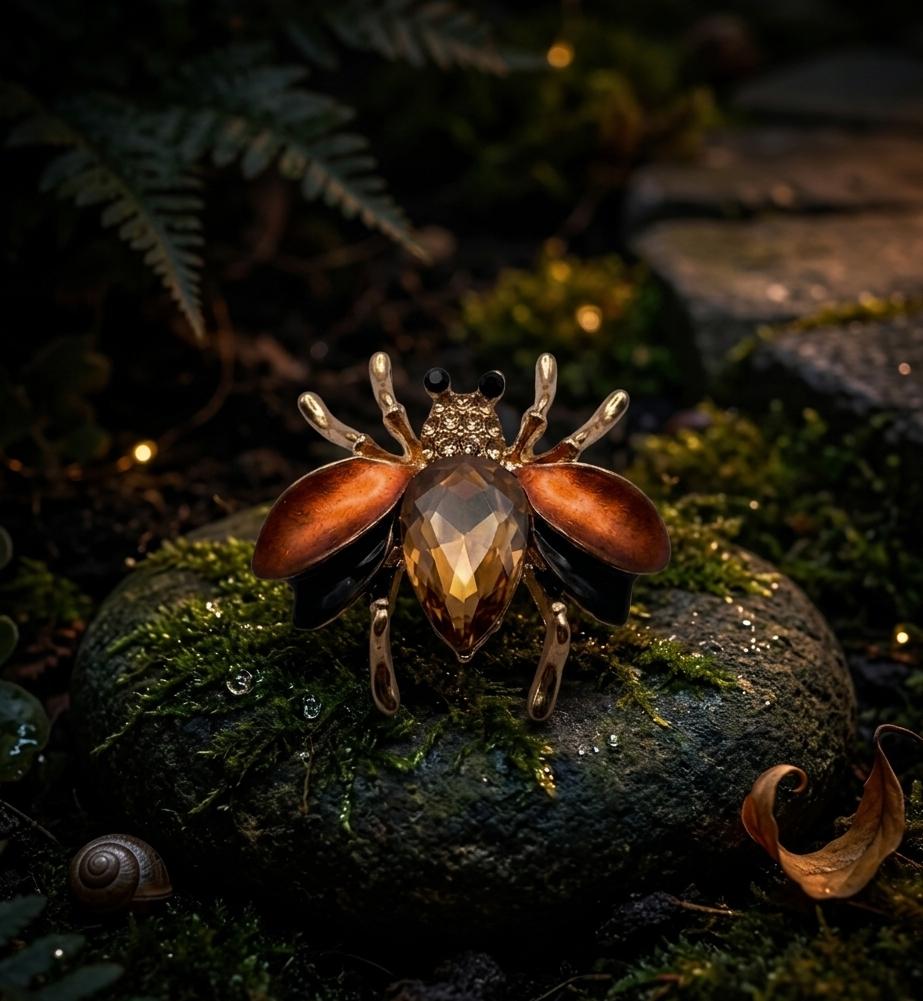 The Amber Luminary Beetle Brooch