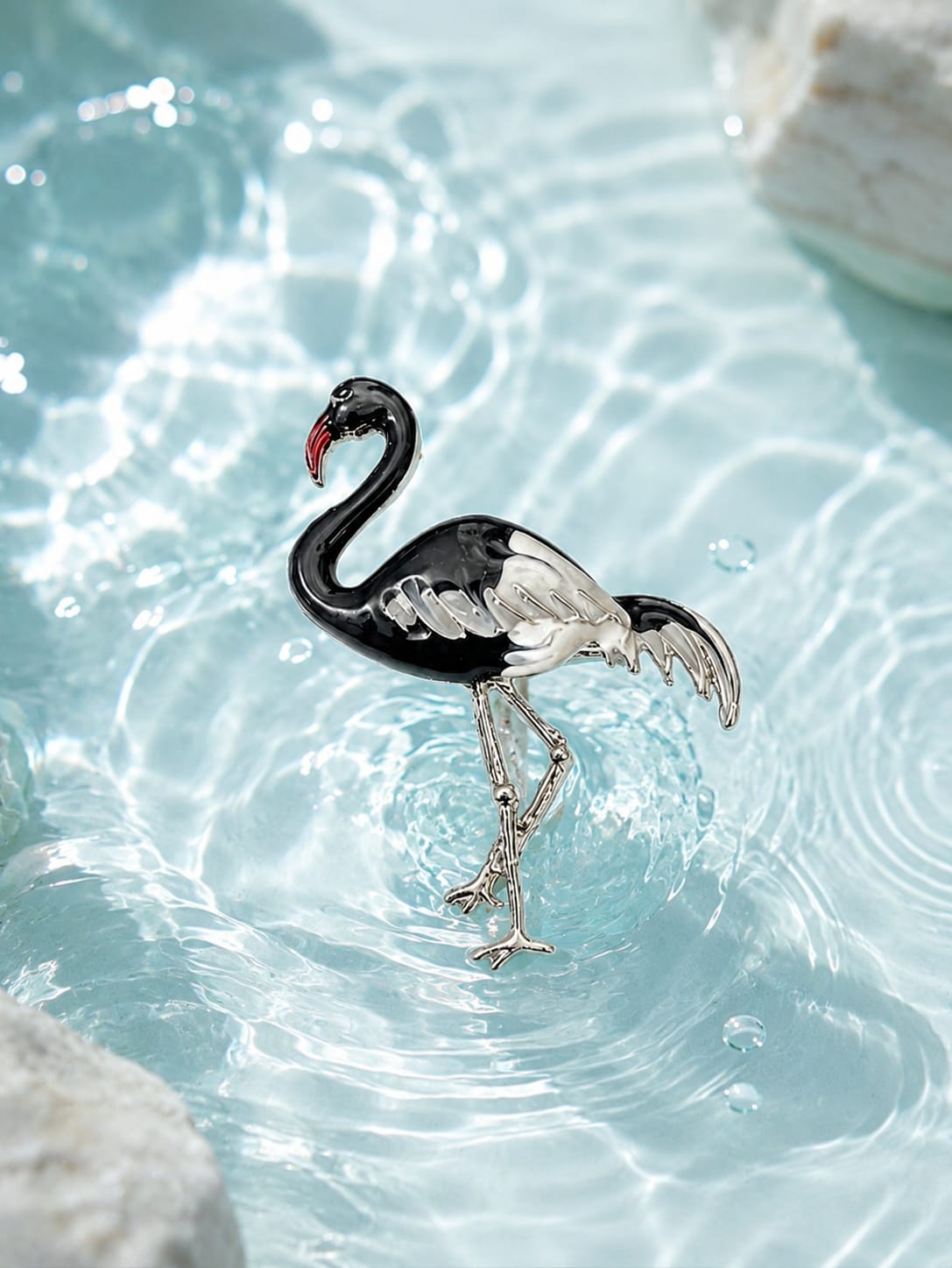 Noir Flamingo Enamel Brooch