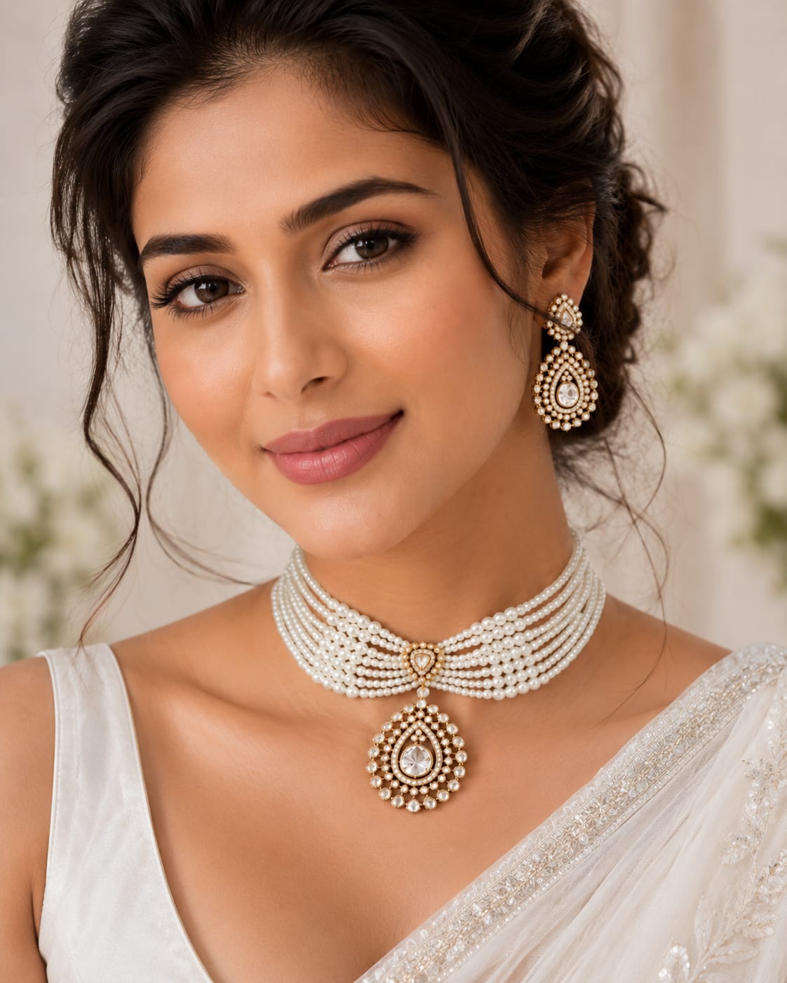 Pearl Elegance Polki Choker Set IN 925 SILVER