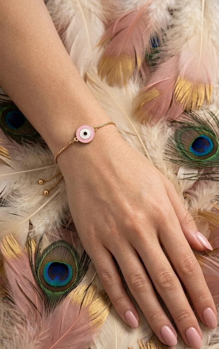 The Drishti Pink Evil Eye Adjustable Bracelet IN 925 SILVER