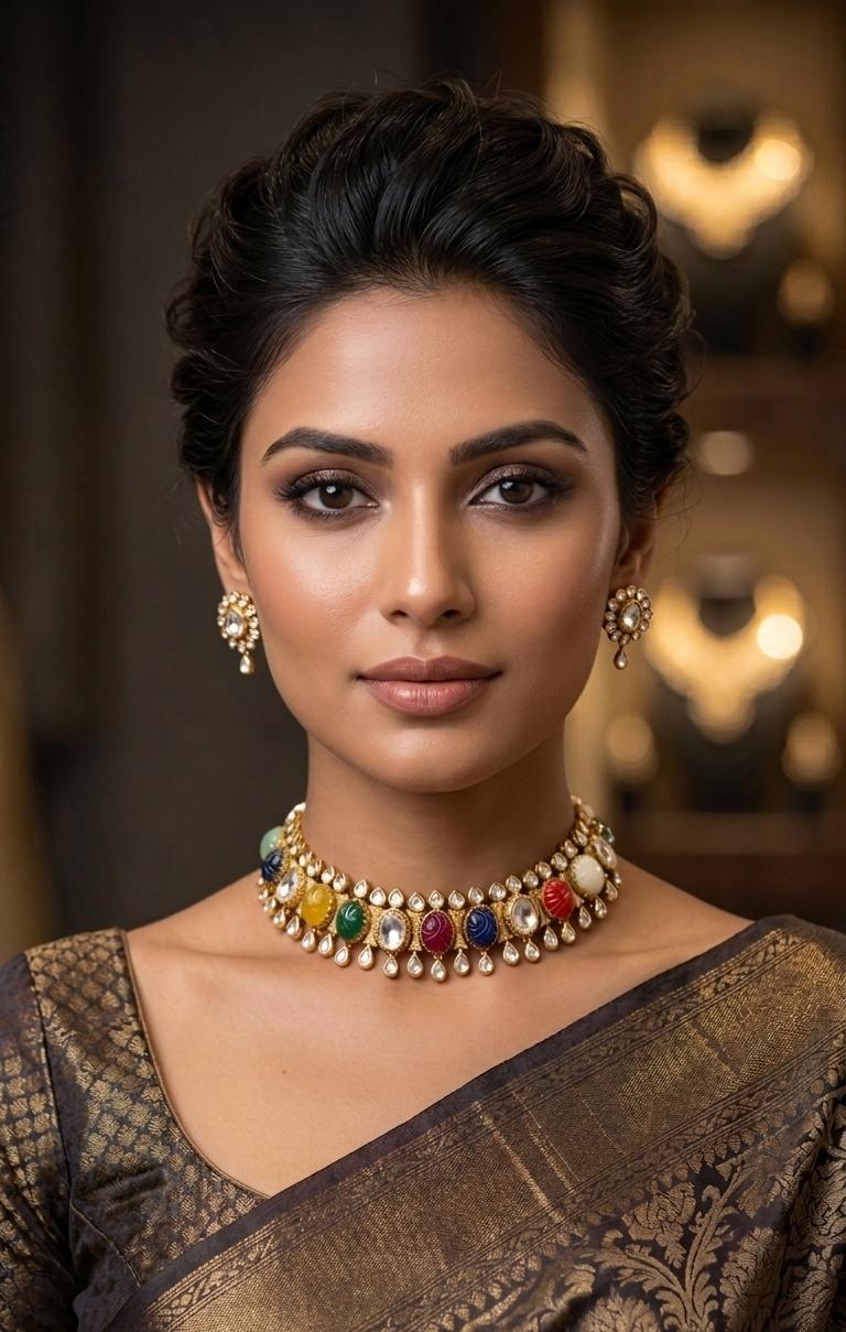 The Rajkumari Navaratna Choker Set IN 925 SILVER
