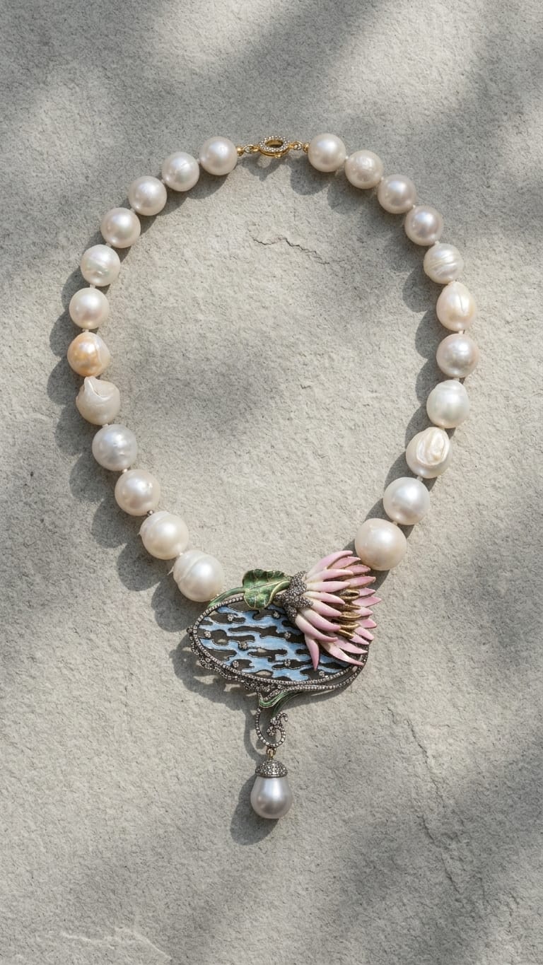 The Ethereal Bloom Pearl Statement Necklace IN 925 SILVER