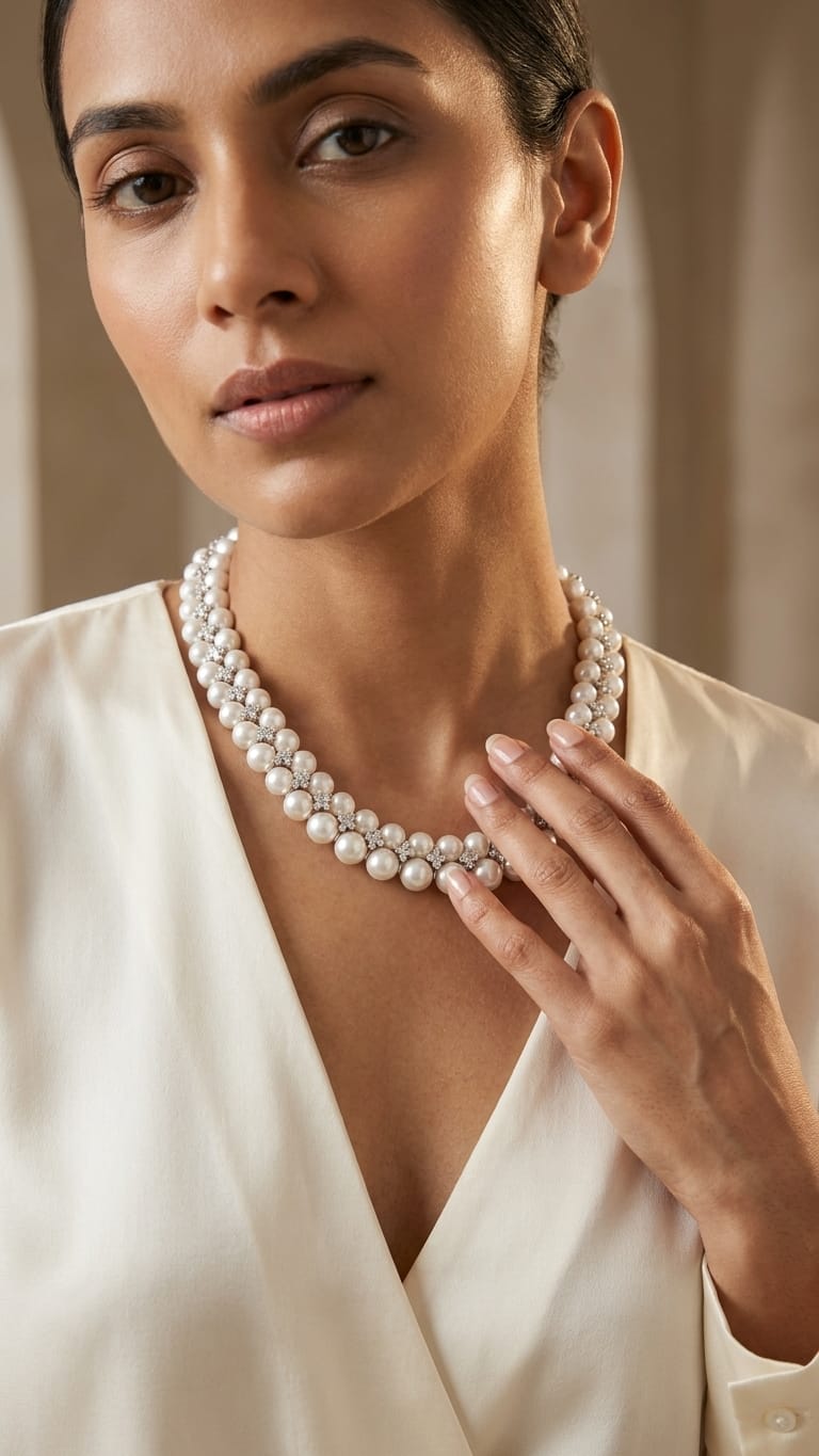 Diamond Floral and Swarovski Motif Necklace IN 925 SILVER