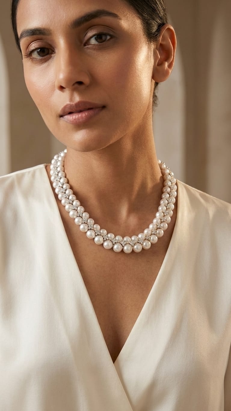 Diamond Floral and Swarovski Motif Necklace IN 925 SILVER