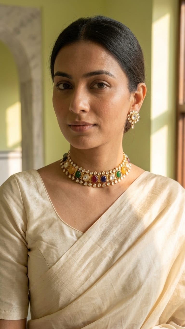The Rajkumari Navaratna Choker Set IN 925 SILVER