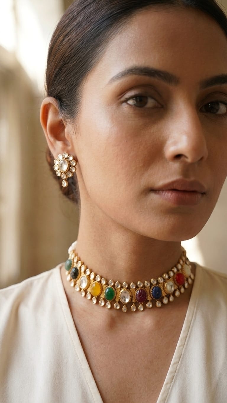 The Rajkumari Navaratna Choker Set IN 925 SILVER