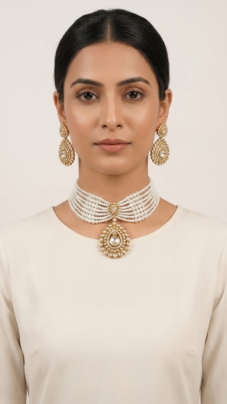 The Noor Polki Choker & Earring Set IN 925 SILVER