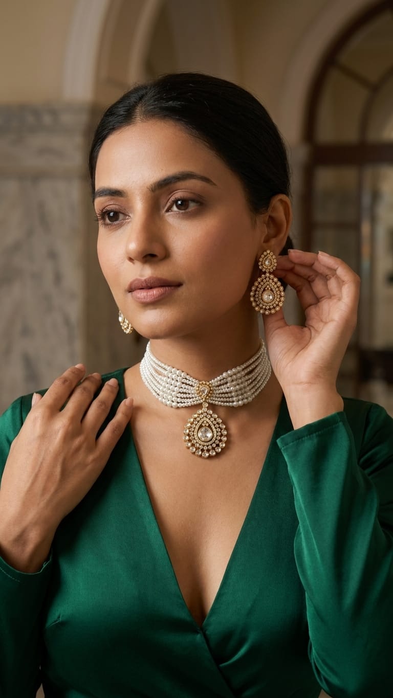 The Noor Polki Choker & Earring Set IN 925 SILVER