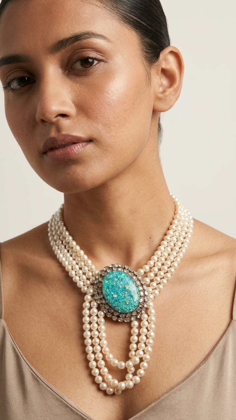 The Nilima Opal & Multi-Strand Pearl Choker IN 925 SILVER