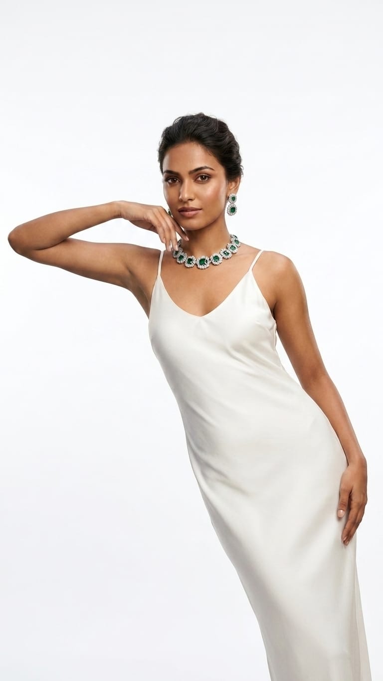 Emerald & Diamond Radiance Set IN 925 SILVER