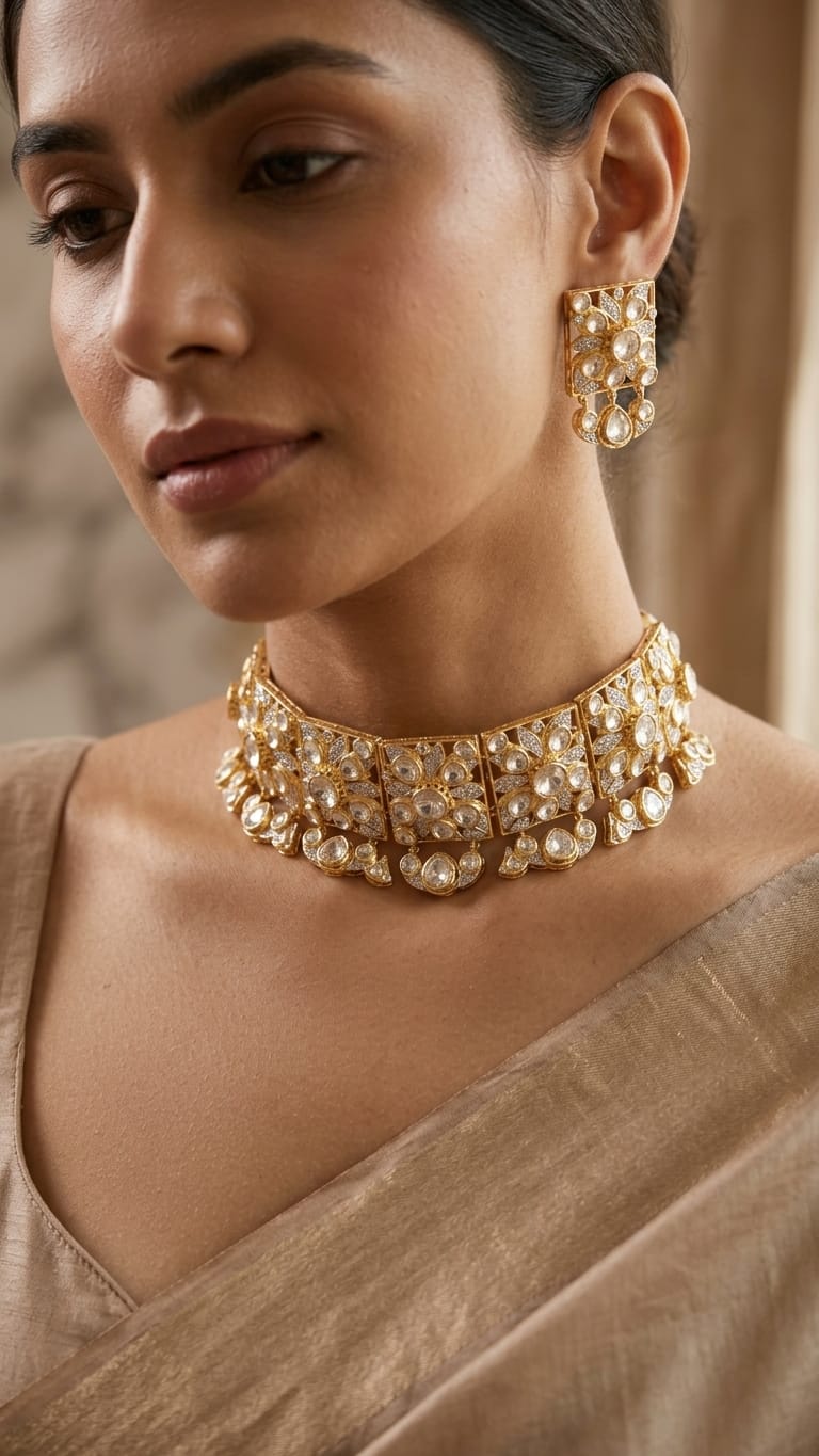 The Aadrika Geometric Polki Choker IN 925 SILVER