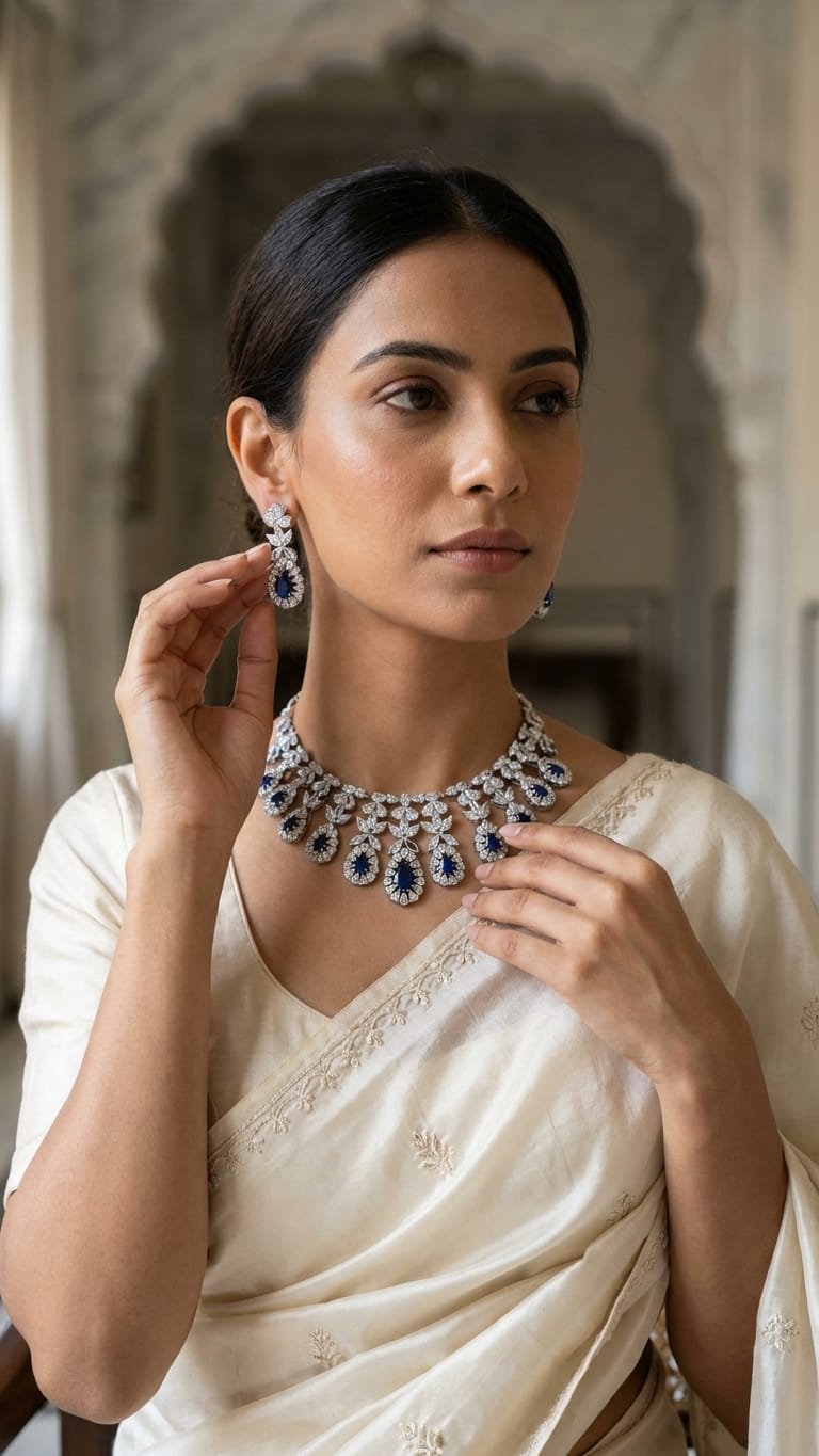 Royal Sapphire Elegance Silver Necklace Set IN 925 SILVER