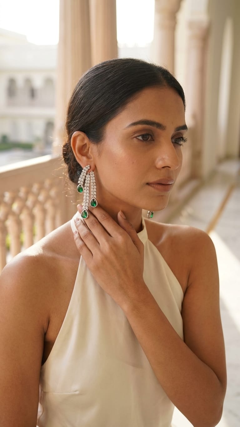 Drop Pavé Three-Tier Cascade Earrings IN 925 SILVER